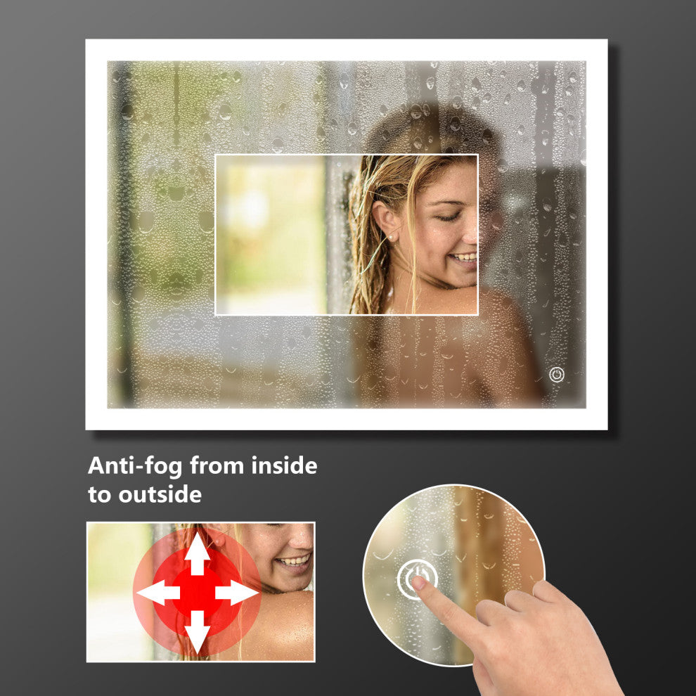 Vanity LED Lighted Backlit Wall Mounted Bathroom Mirror, 28x36", Right Button