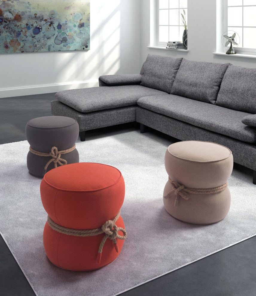 Ottoman Accent Chair, Fabric, Wood, Orange, Natural, Lounge Lobby Hospitality