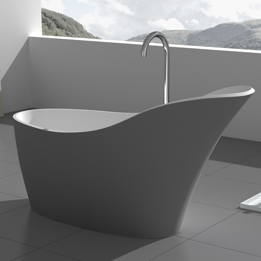 ADM Slippered Freestanding Bathtub, Matte Gray/White, 66.7"