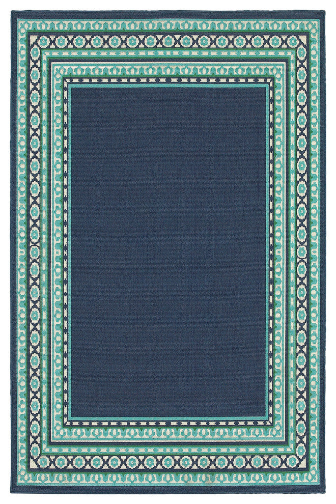 Oriental Weavers Meridian Navy/Green Border Indoor/Outdoor Rug 8'6"X13'
