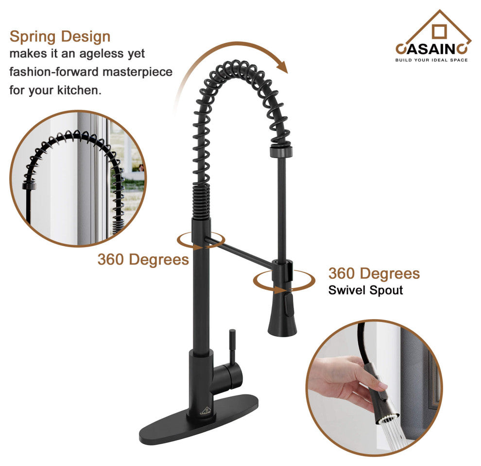 Kitchen Faucet Spring Pull Down Sprayer Dual-Function Spray Head Matte Black