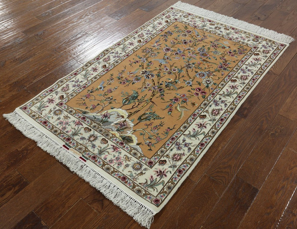 Authentic Persian Isfahan Wool and Silk Hand Knotted Rug, 4'x6'
