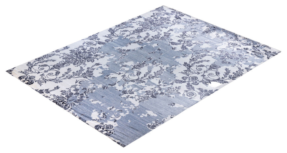 Modern, One-of-a-Kind Hand-Knotted Area Rug - Blue, 9' 3" x 12' 4"
