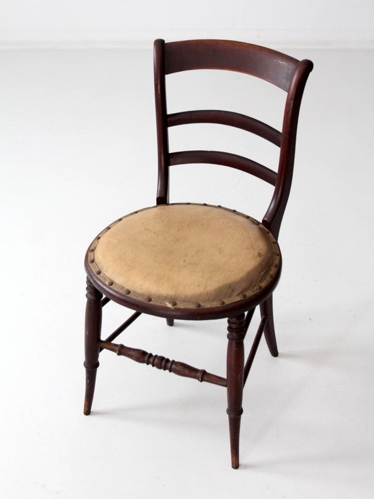 Consigned, Antique Wood Chair with Upholstered Seat