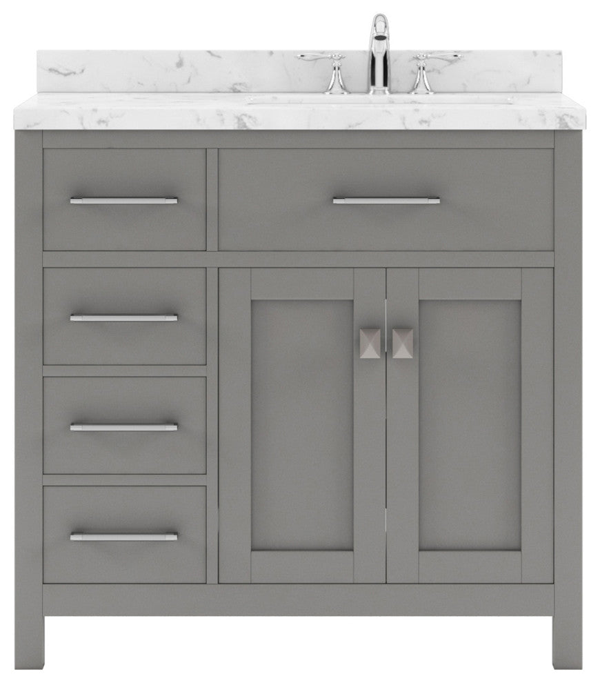 Caroline Parkway 36" Bath Vanity, Gray With Marble Quartz Top