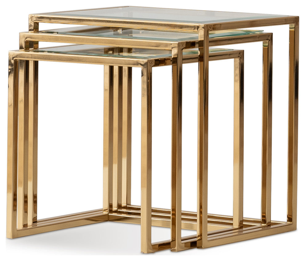 Savannah Breeze Nesting Tables, Set of 3, Bright Gold