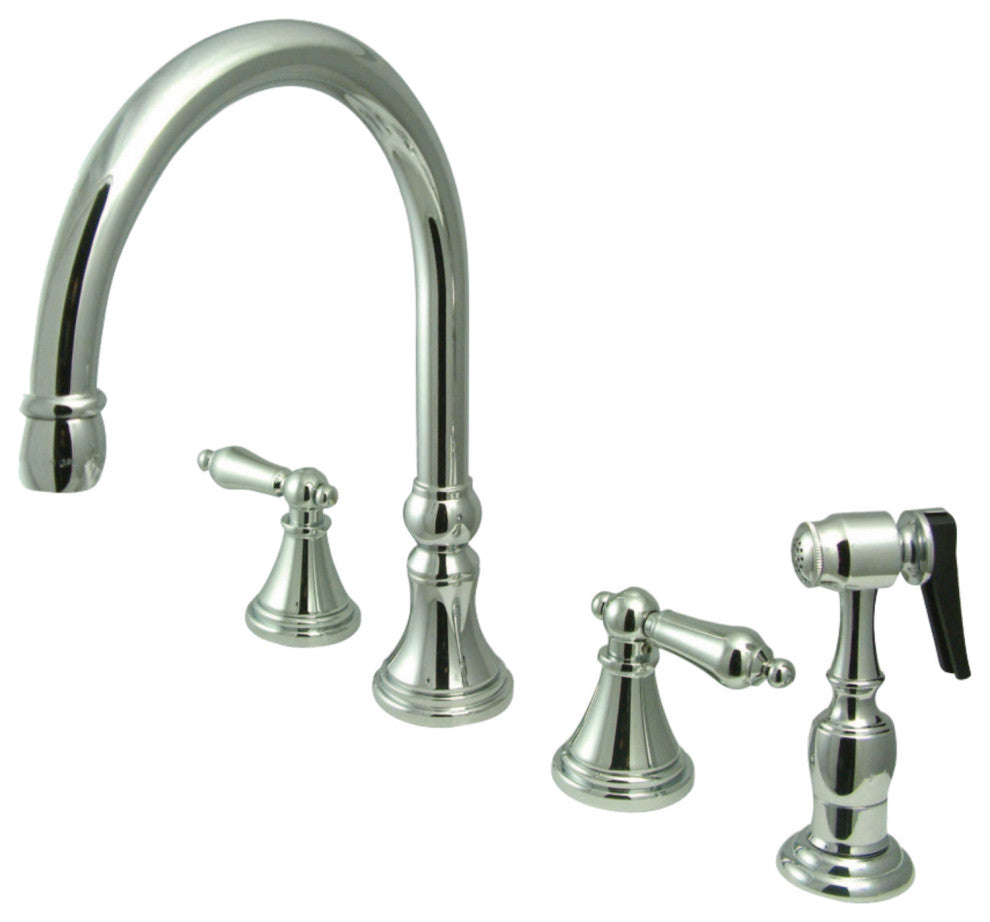 Kingston Brass Widespread Kitchen Faucet With Brass Sprayer, Polished Chrome