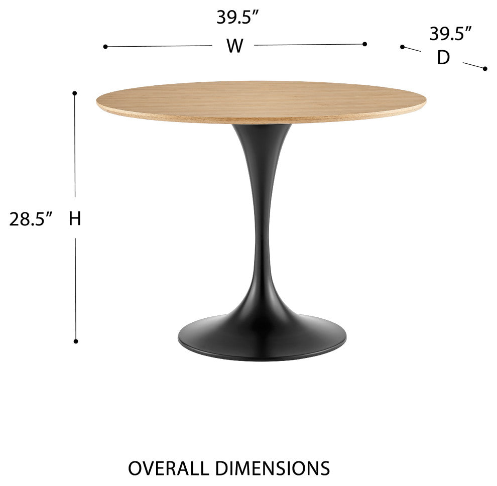Astrid Round Table With Oak Veneer Top and Matte Black Base
