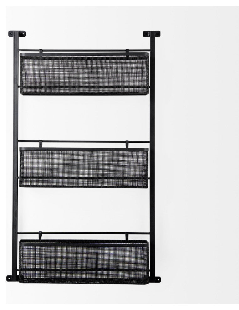 Macrinus Black Metal With Mesh Baskets Wall Mounted Shelving Unit