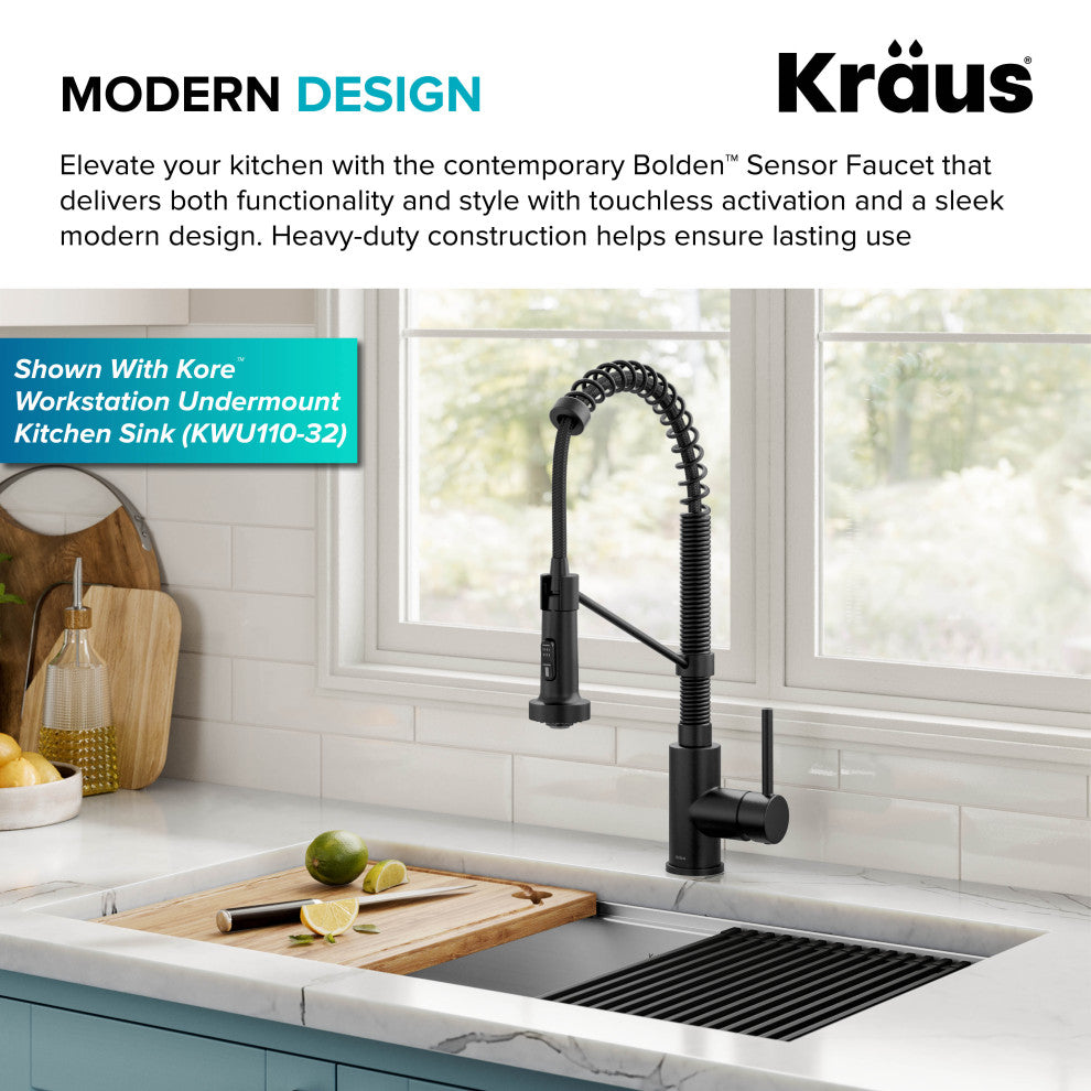 Bolden Commercial Style 2-Function Pull-Down 1-Handle 1-Hole Kitchen Faucet, Matte Black (Sensor Touchless)