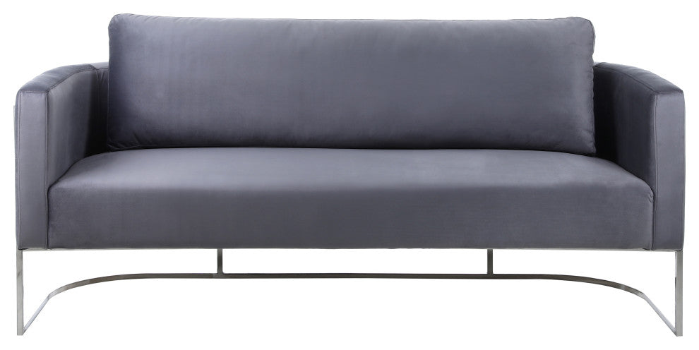 Casa Velvet Upholstered Sofa, Grey, Chrome Finish