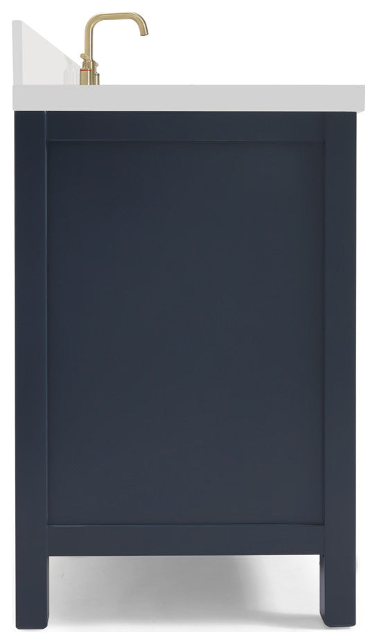ARIEL Cambridge 55" Oval Sink Blue Bathroom Vanity Quartz Top, No Mirror