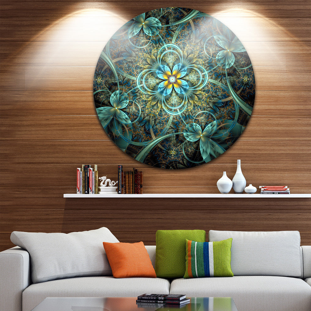 Glittering Dark Orange Fractal Flower, Floral Disc Metal Wall Art, 36"