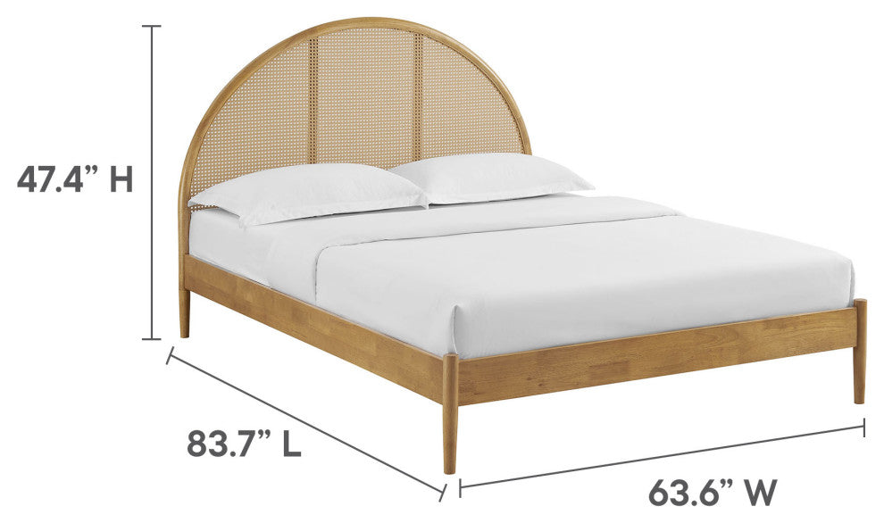 Odette Queen Arched Rattan Cane Platform Bed, Oak