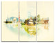 "Tokyo Panoramic View" Watercolor Metal Wall Art, 3 Panels, 36"x28"