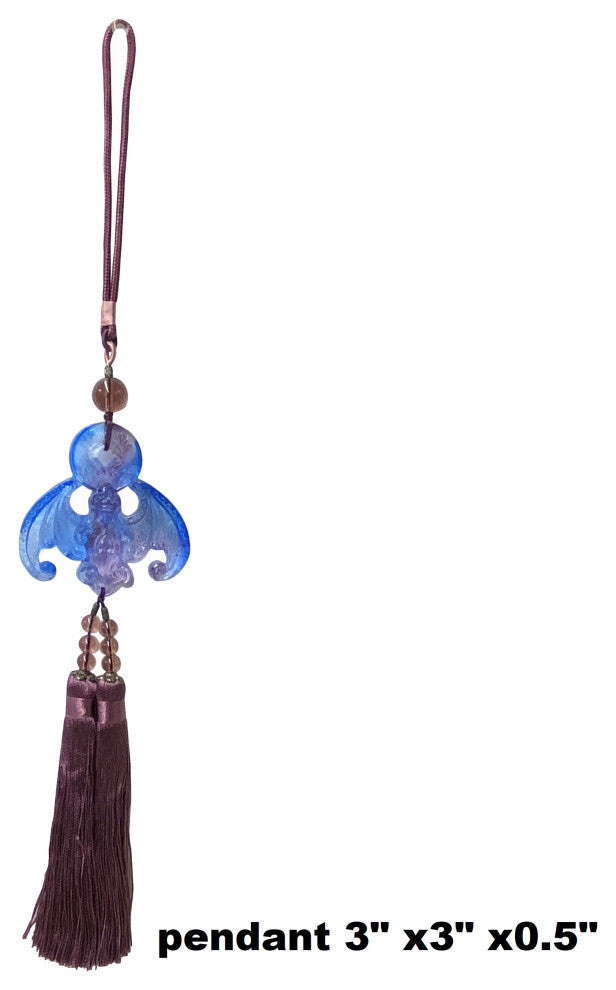 Liuli Crystal Glass Fengshui Fortune Blue Purple Bat Gift Decor Tassel Hws1357