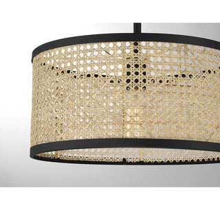 1-Light Pendant, Natural Cane With Matte Black