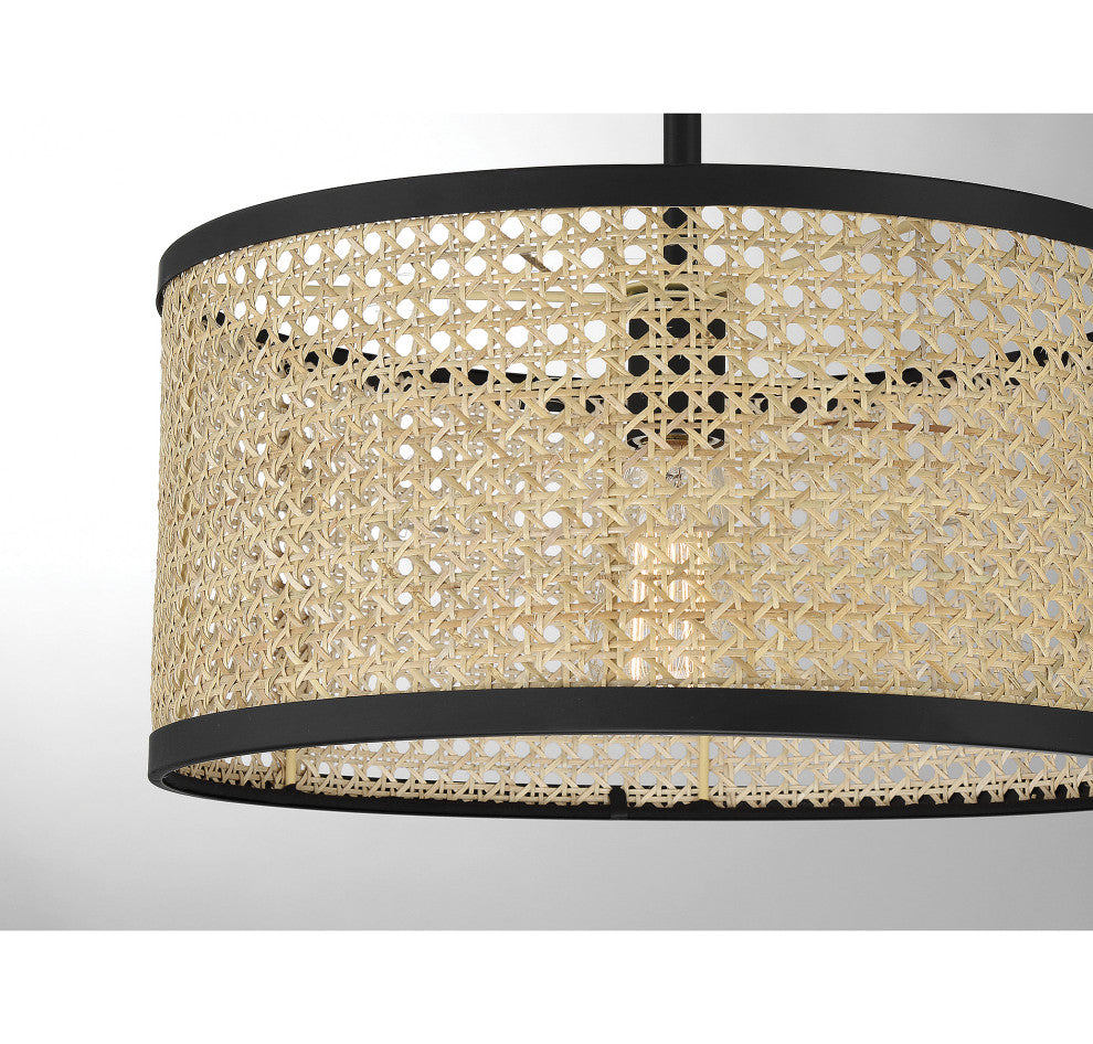 1-Light Pendant, Natural Cane With Matte Black