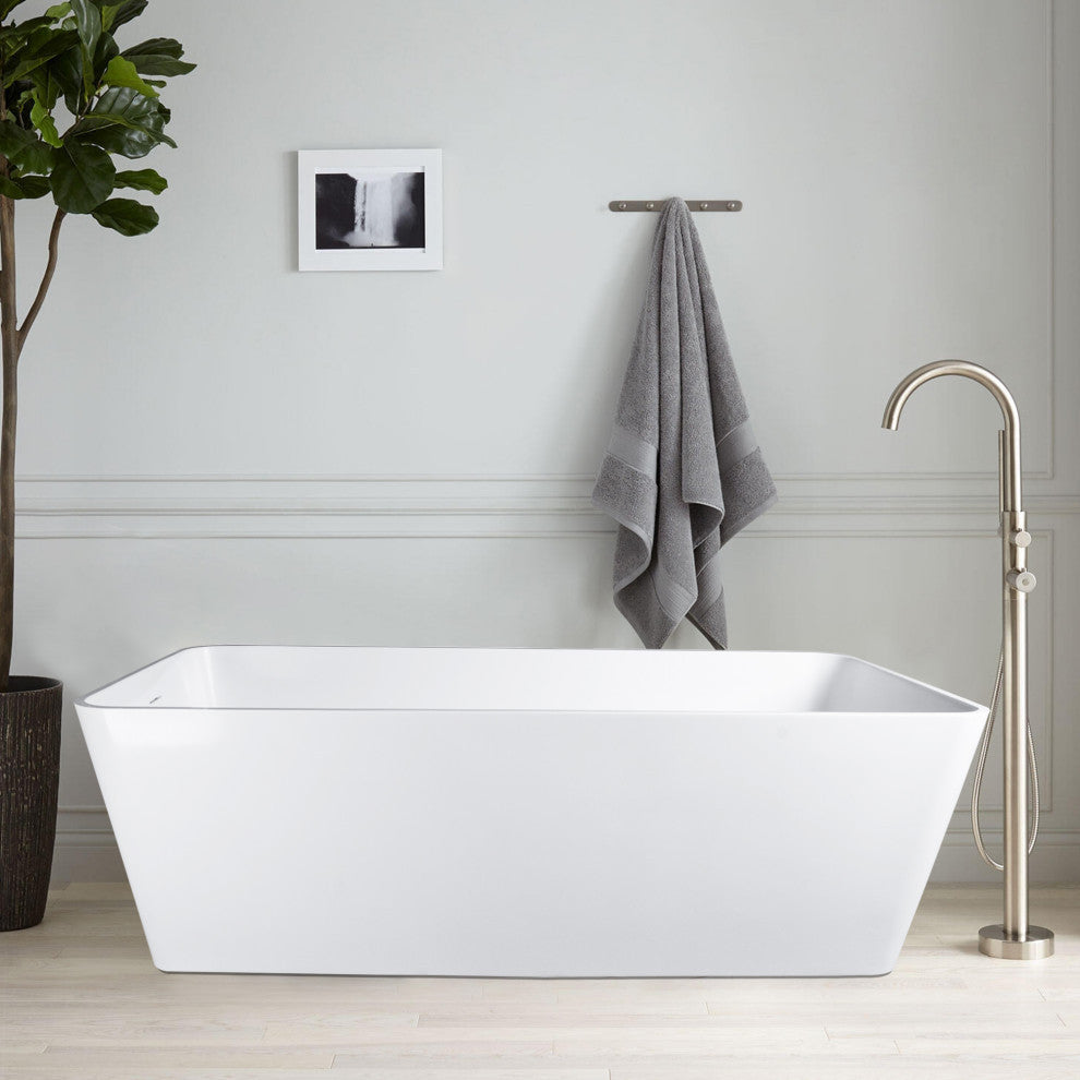 Vanity Art Solid Surface Resin Stone Freestanding Bathtub, Glossy White, 67 in. X 32 in.