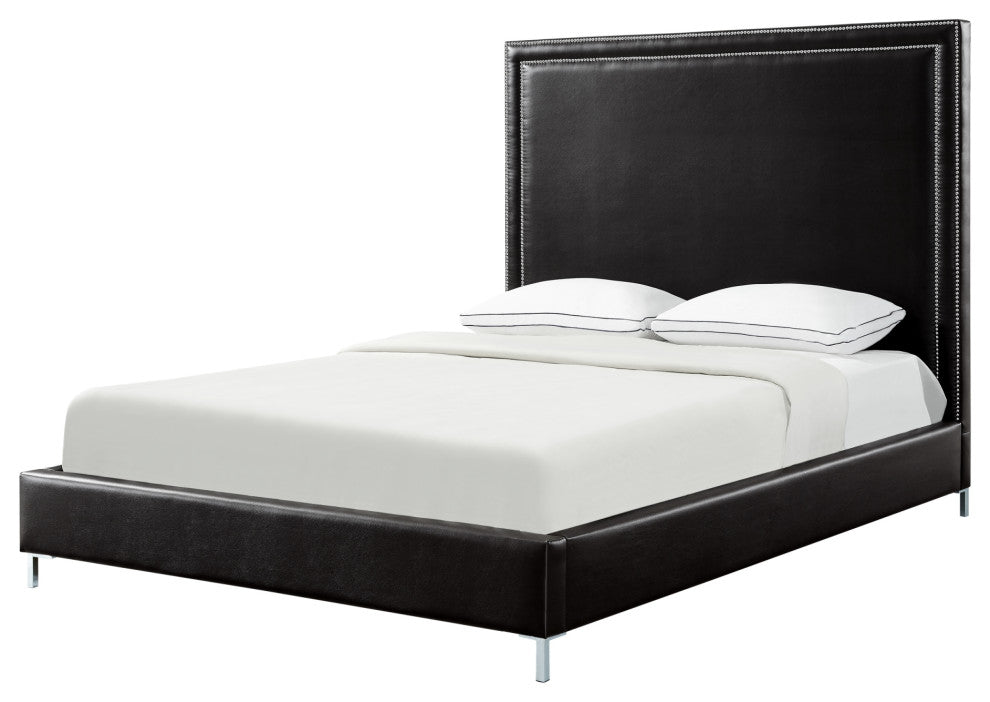 Giovanna Nailhead Trim Platform Bed, Black Leather Pu, King