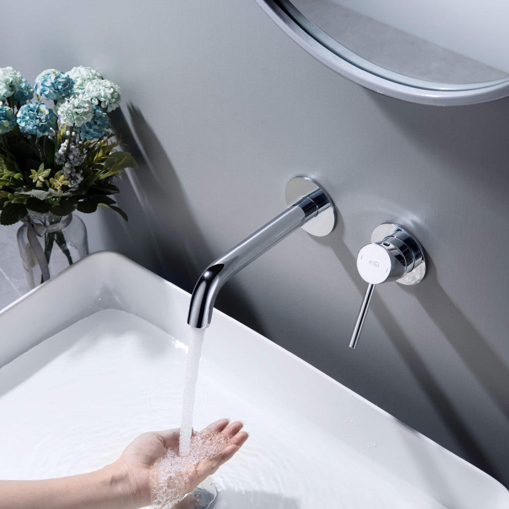 Circular Single Handle Wall Mounted Bathroom Sink Faucet, Chrome