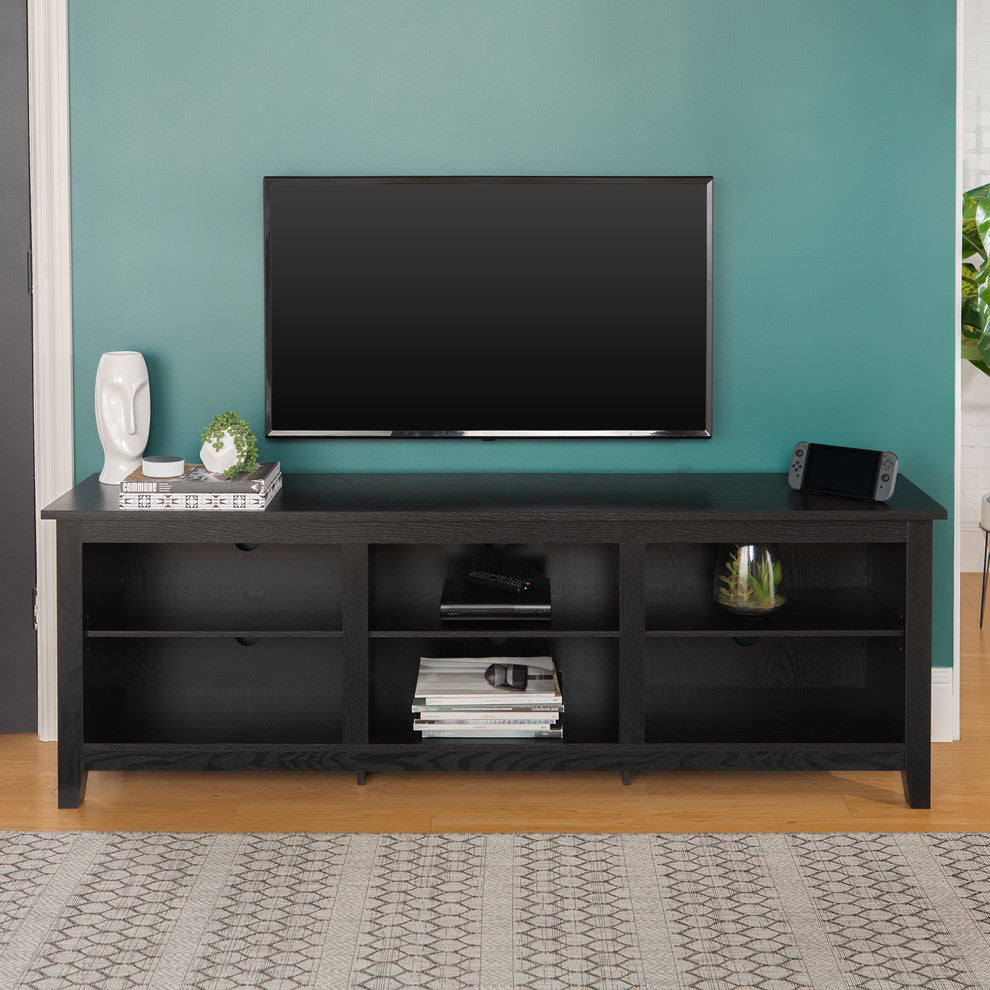70" Wood Media TV Stand Storage Console, Black
