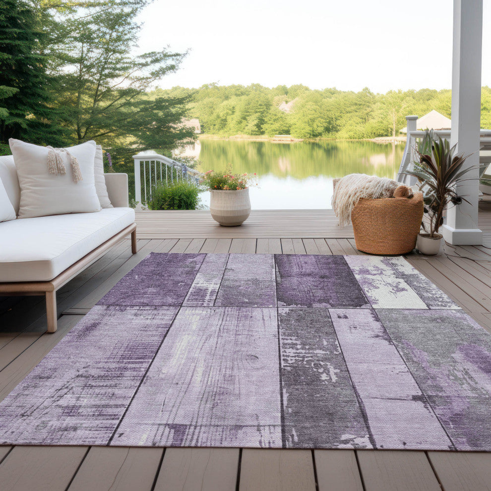 Machine Washable Indoor/Outdoor Chantille ACN1877 Purple 3' x 5' Rug