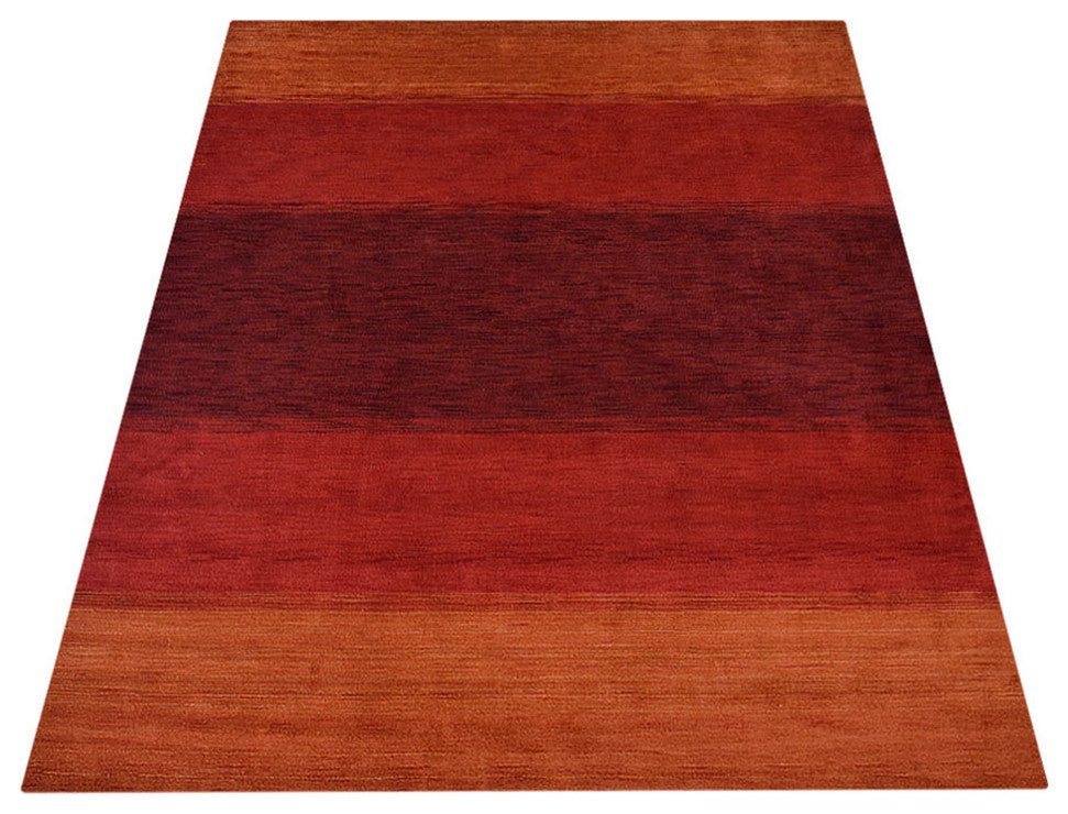 HAND KNOTTED LOOM WOOL ECO-FRIENDLY AREA RUGS-Rectangle,Orange Red,Contemporary