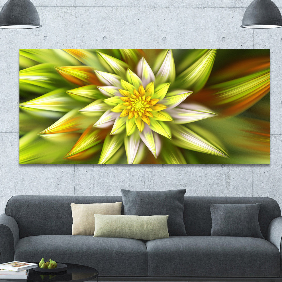 Huge Yellow Fractal Flower, Large Floral Canvas Art Print, 60"x28"