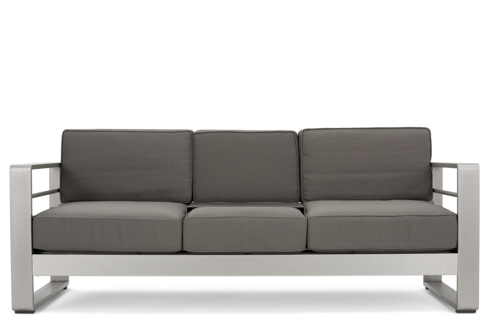 GDF Studio Crested Bay Outdoor Aluminum Loveseat Sofa with Tray