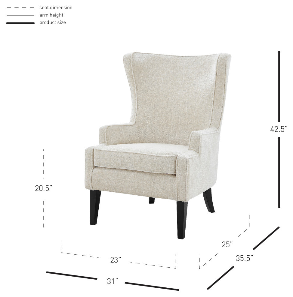 Clementine KD Fabric Wing Accent Arm Chair, Cream