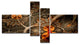 Dark Orange Symmetrical Flower, Abstract Wall Art Canvas, 60"x32", 4 panels