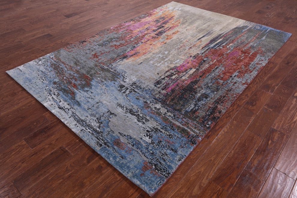 Modern Hand Knotted Wool and Silk Rug 5' 1" X 7' 1" Q8562