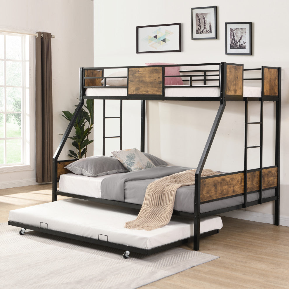 Gewnee Twin Over FULL Metal Bunk Bed with Trundle