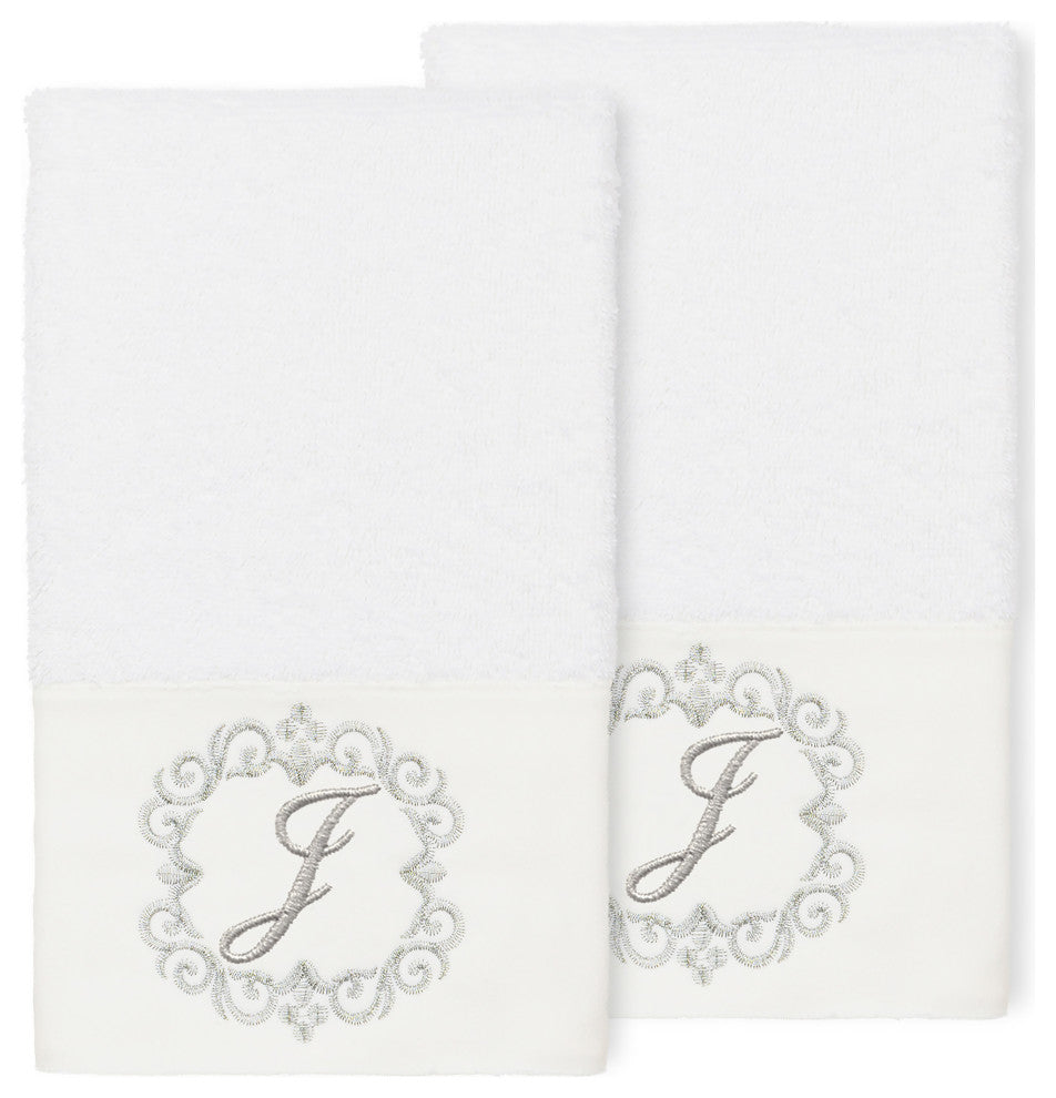 Linum Home Turkish Cotton Monica 2-Piece Embellished Hand Towel Set, White