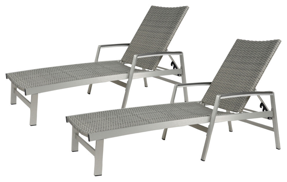 GDF Studio Joy Outdoor Wicker and Aluminum Chaise Lounges, Set of 2