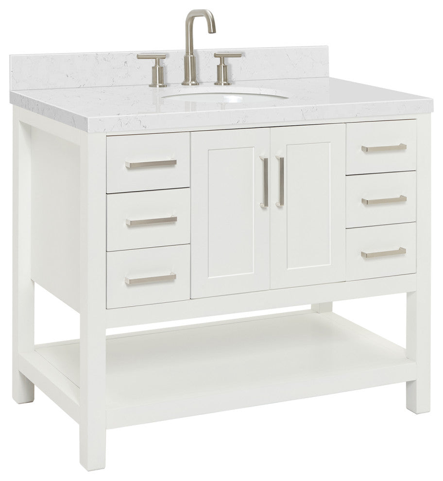 Ariel Magnolia 36"  Single Oval Sink Vanity, Carrara Quartz