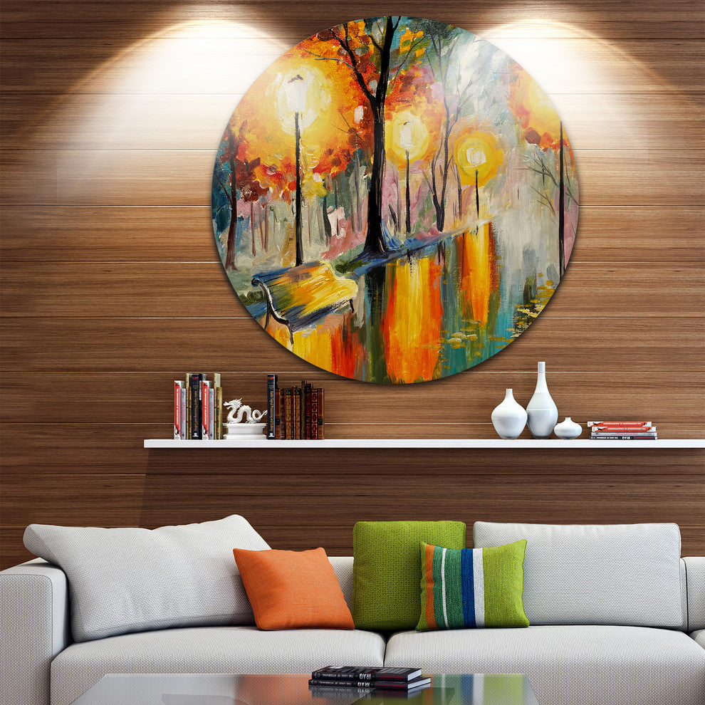Street In Autumn, Landscape Large Disc Metal Wall Art, 11"