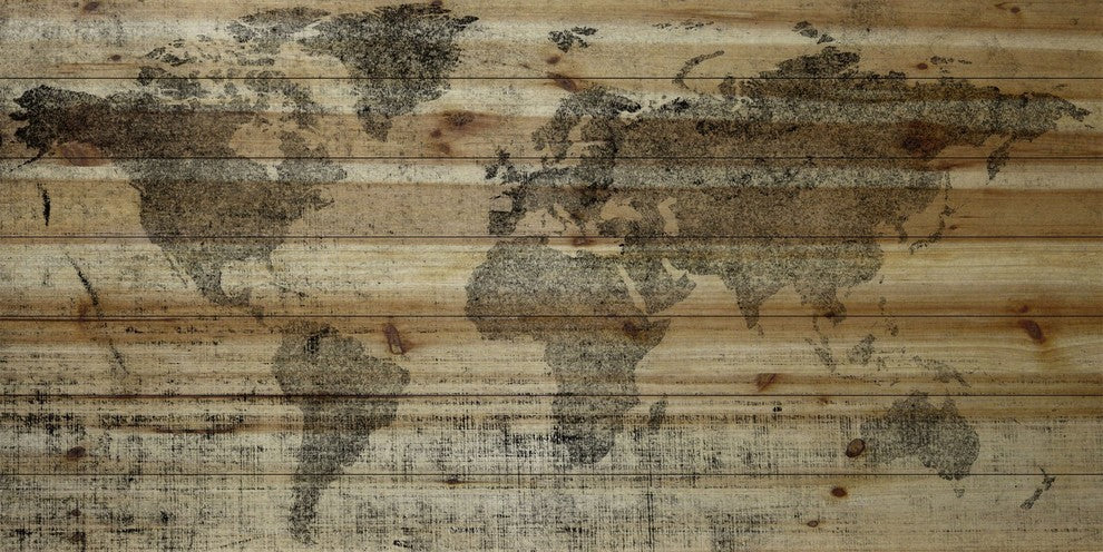"Lost in the World" Painting Print on Natural Pine Wood, 24"x12"