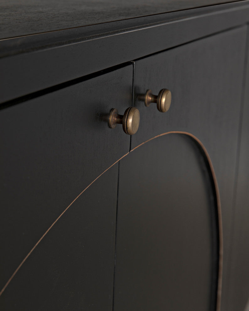 NOIR Furniture Weston Sideboard, Hand Rubbed Black With Light Brown Trim GCO