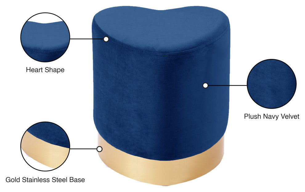 Heart Velvet Upholstered Ottoman/Stool, Navy