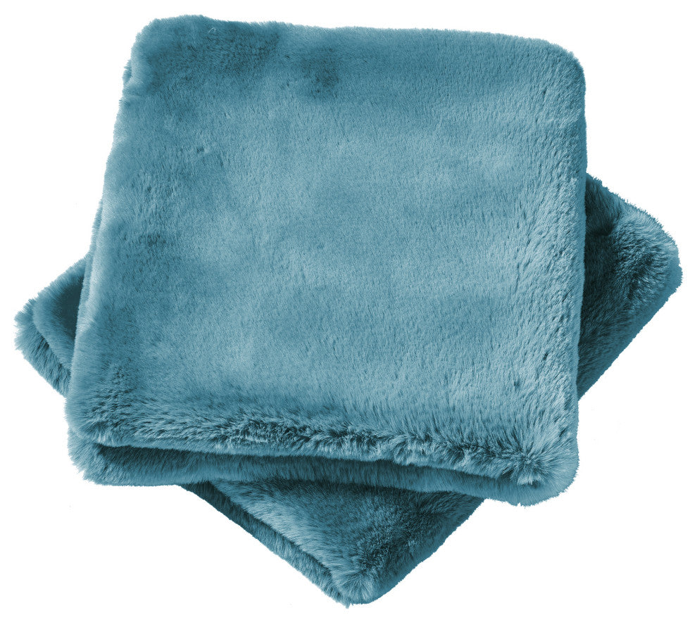 Heavy Faux Fur Throw Pillow Covers 2pcs Set, Smoke Blue, 26''x26''