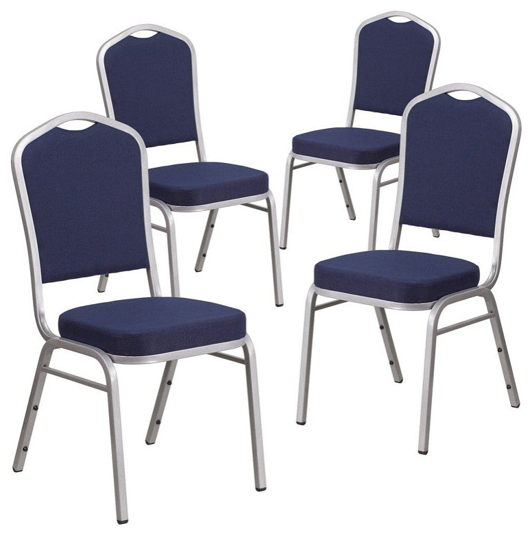 4 Pack Dining Chair, Cushion Seat & Back, Navy Fabric/Silver