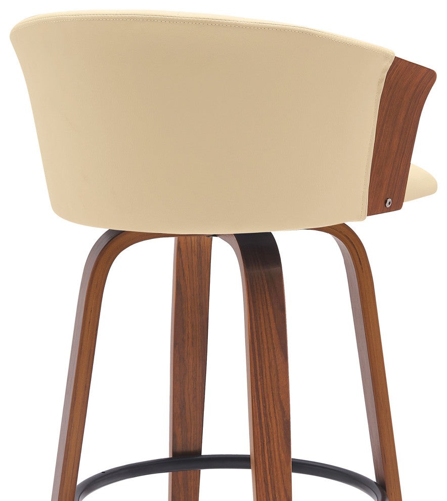 Diana 26" Swivel Walnut Wood Counter Stool, Cream Faux Leather, 26