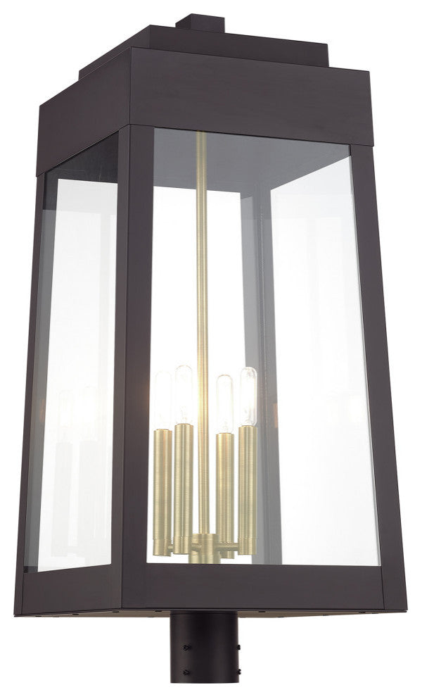 Oslo 4-Light Bronze Outdoor Extra Large Post Top Lantern with Antique Brass