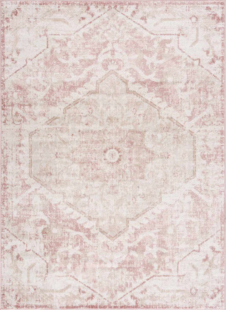 Hauteloom Leonora Area Rug, Pale Pink/Plum/Peach, 2'7"x10'