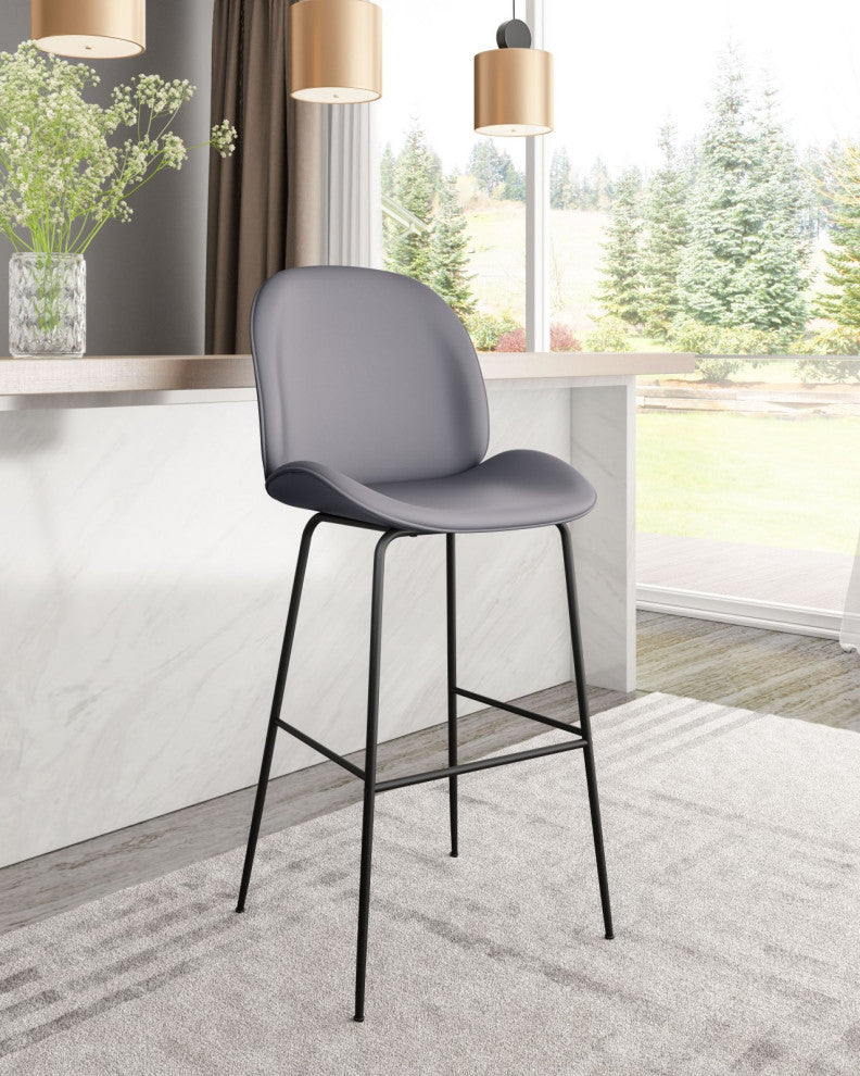 Bar Stool Chair Barstool, Steel Metal, Fabric, Gray, Black, Cafe Bistro