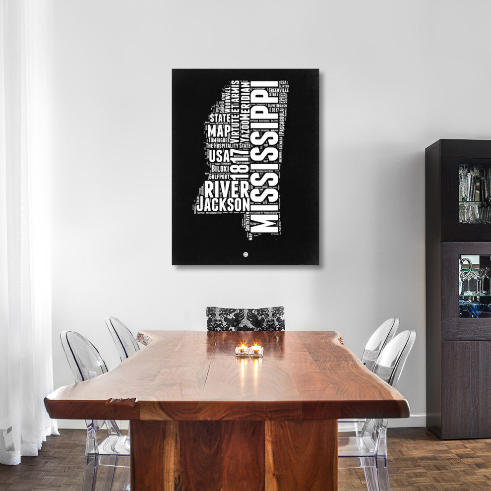 "Mississippi Black and White Map" Fine Art Print