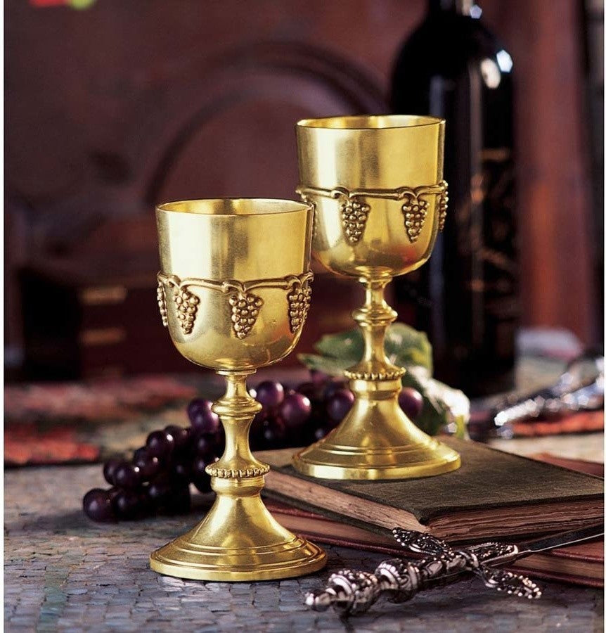 Brass Grape Harvest Goblets With Box, Set of 2