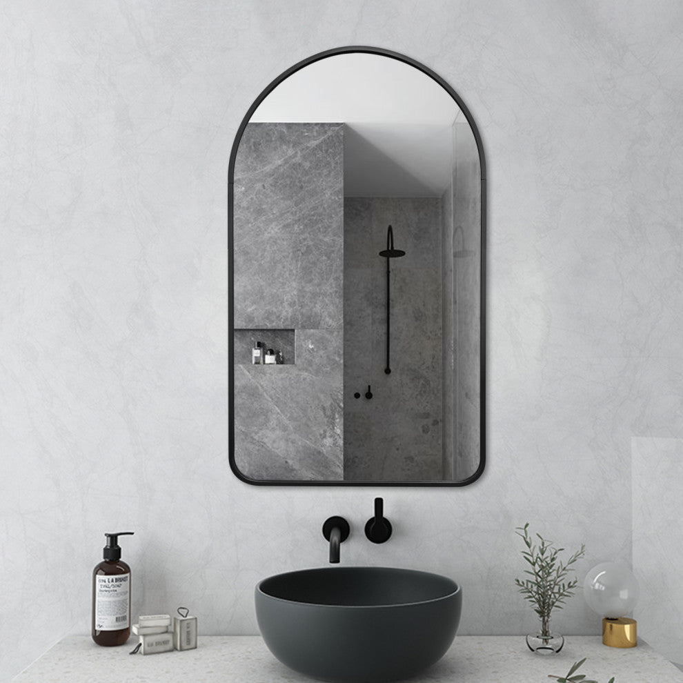 Rita Arch Metal Framed Wall Bathroom Vanity Mirror, Black, 19.6" X 31.5"